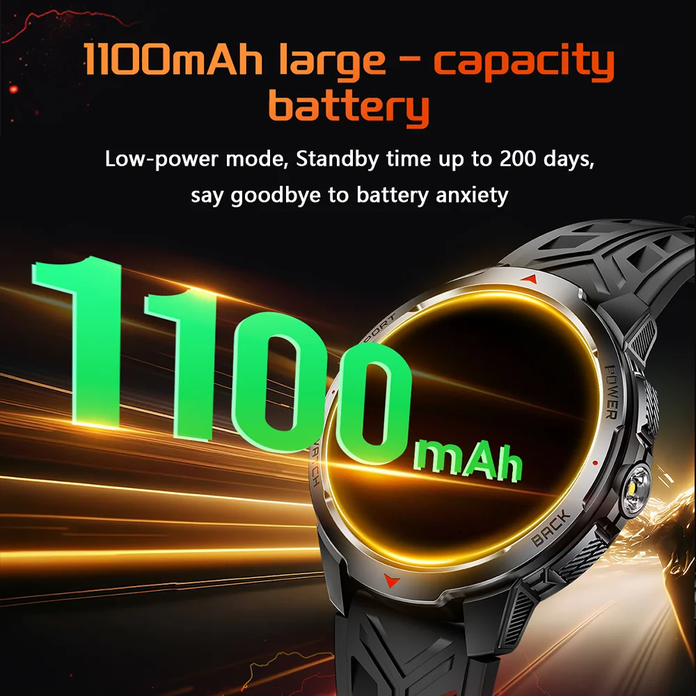 Smartwatch męski 1100mAh, wojskowy, outdoorowy, z kompasem, zegarek sportowy, wodoodporny IP68, HD, połączenia Bluetooth, smartwatch dla Huawei 2025 NOWOŚĆ