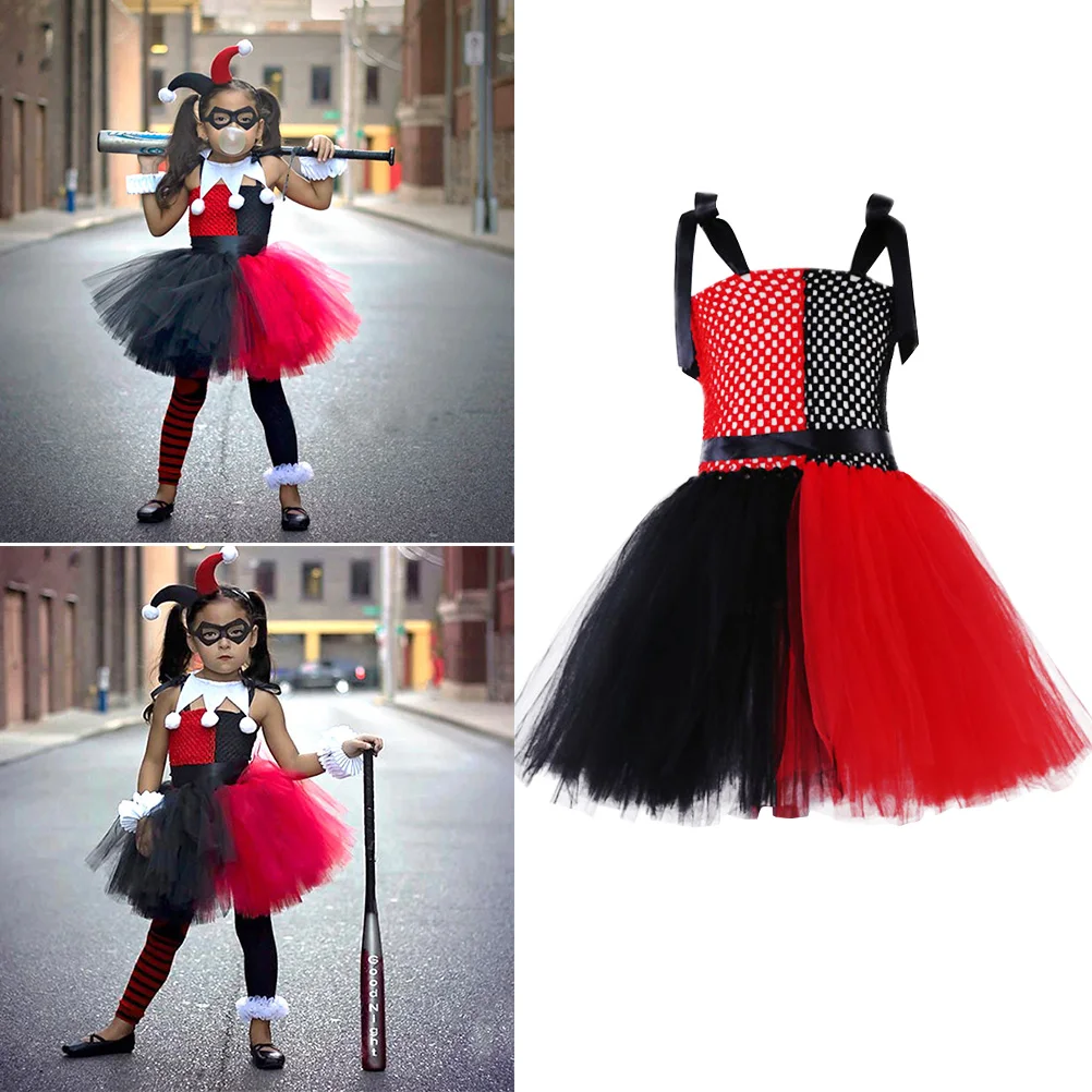 

1pc Children Clown Cosplay Dress Splicing Gauze Skirt Christmas Party Performance Costume Girls Tutu Outfit Size Xl Party