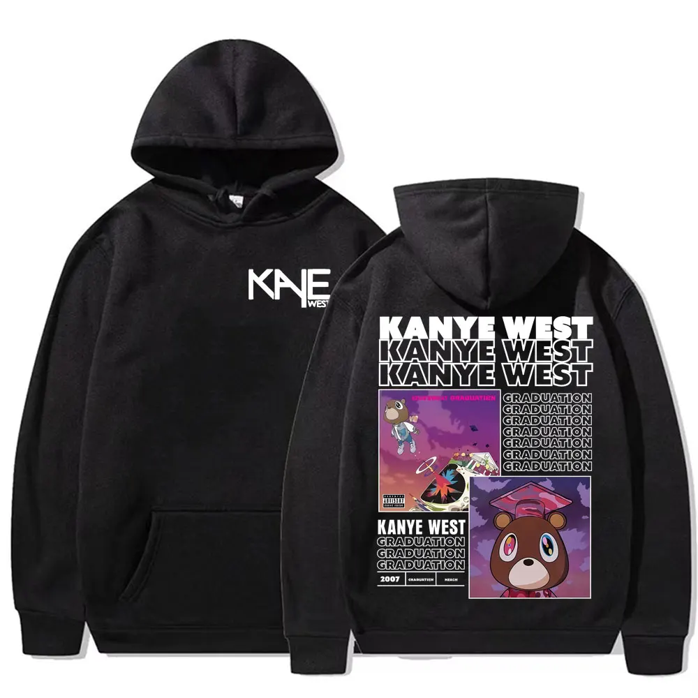 

Rapper Kanye West Graduation Bear Printed Hoodie Men Women Vintage Style Hip Hop Gothic Hooded High Quality Oversized Sweatshirt