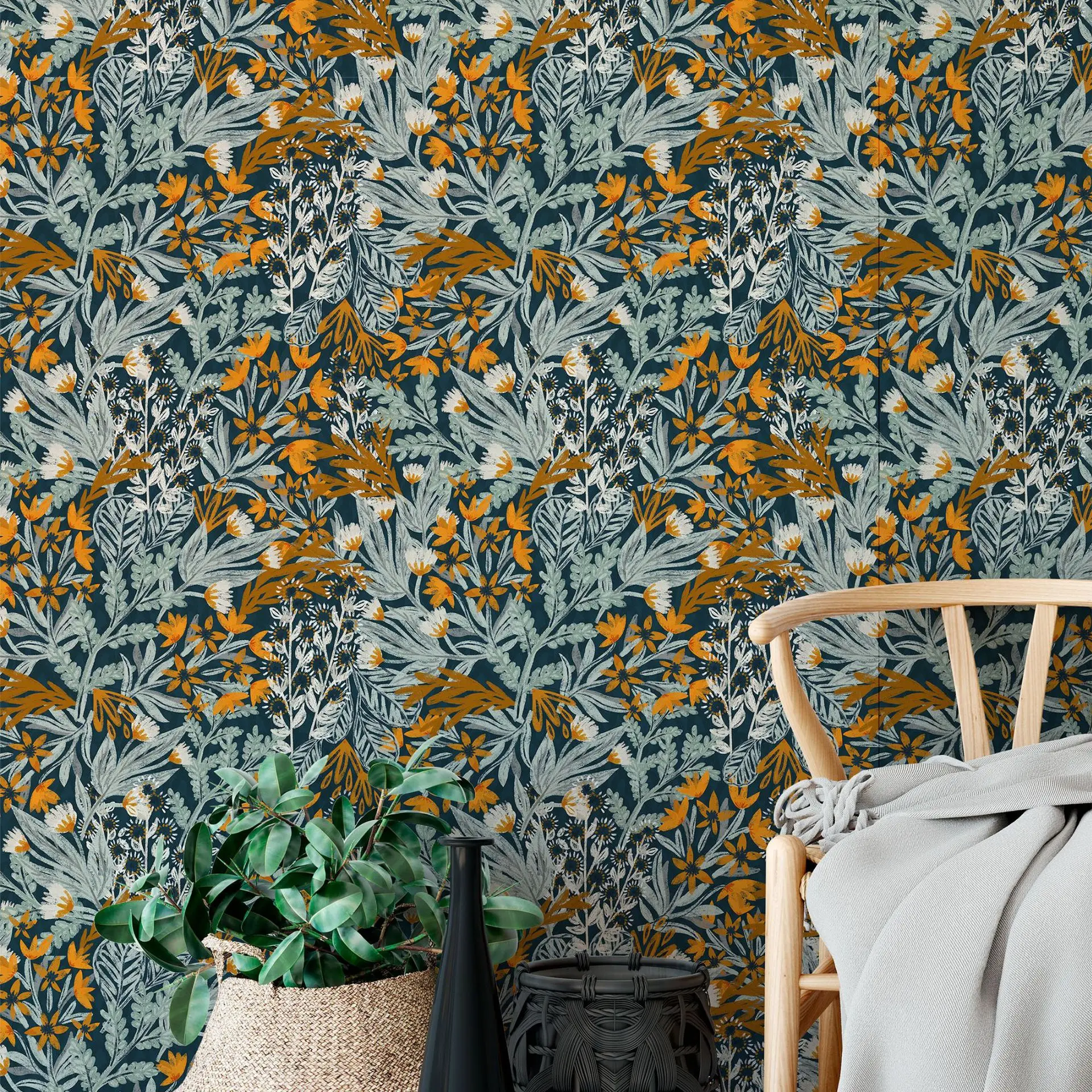 Peel and Stick Wallpaper Floral Contact Paper Vintage Botanical Leaf Wall Mural for Bedroom Cabinets Furniture Renovation