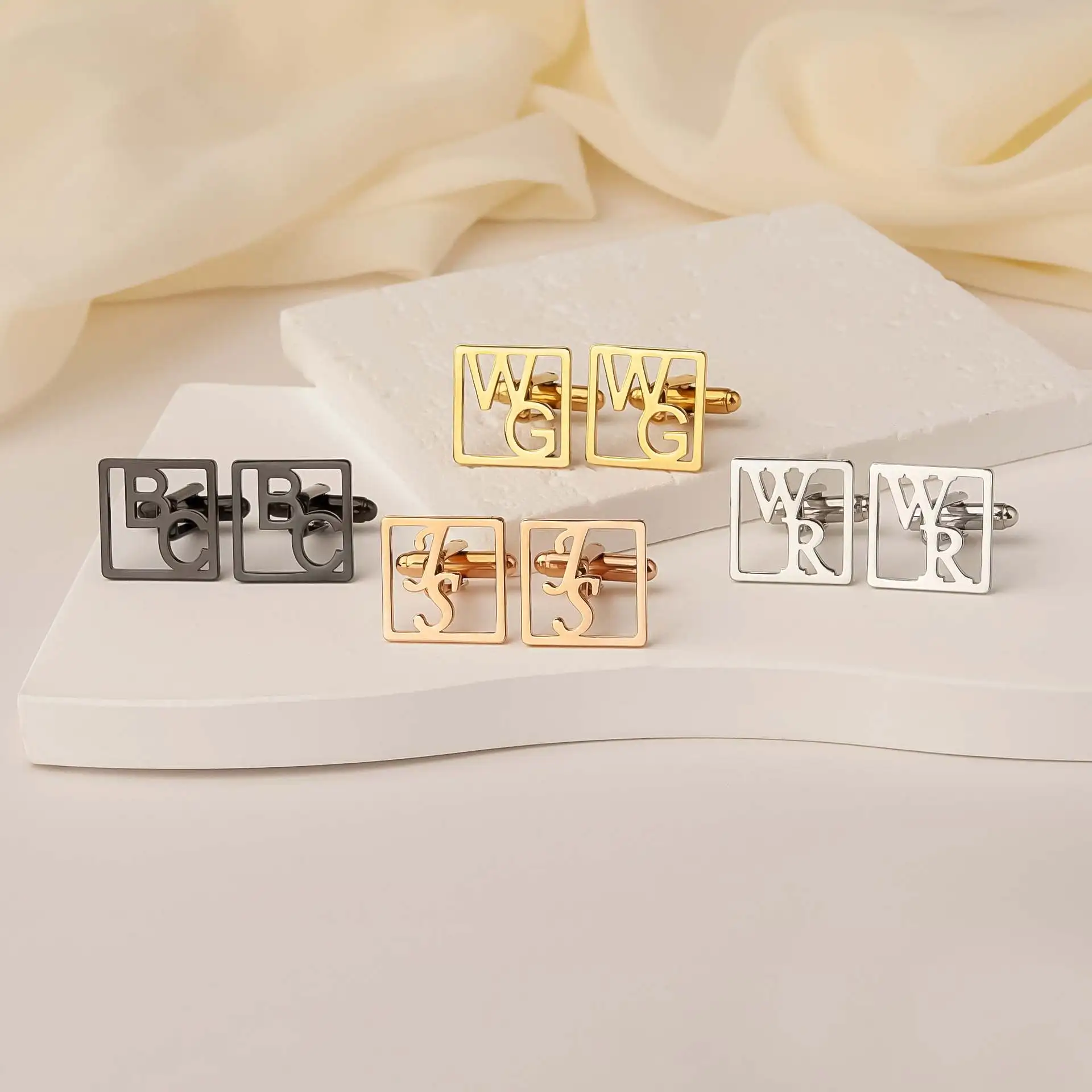 Custom Initial Letter Stainless Steel Cufflinks Personalized Engraved Alphabet Cuff Links for Men Wedding Business Shirt ﻿