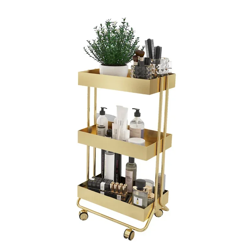 

Light Luxury Beauty Salon Wheels Trolley Beautiful Eyelash Nail Barbershop Tool Trolley Home Bathroom Storage Rack