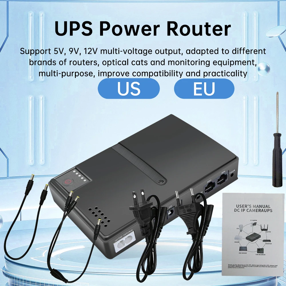 1018L UPS Uninterruptible Power Supply DC Backup 18650 Power WIFI Router Optical Modem Built-In Adapter 5V/9V12V/15V/24V