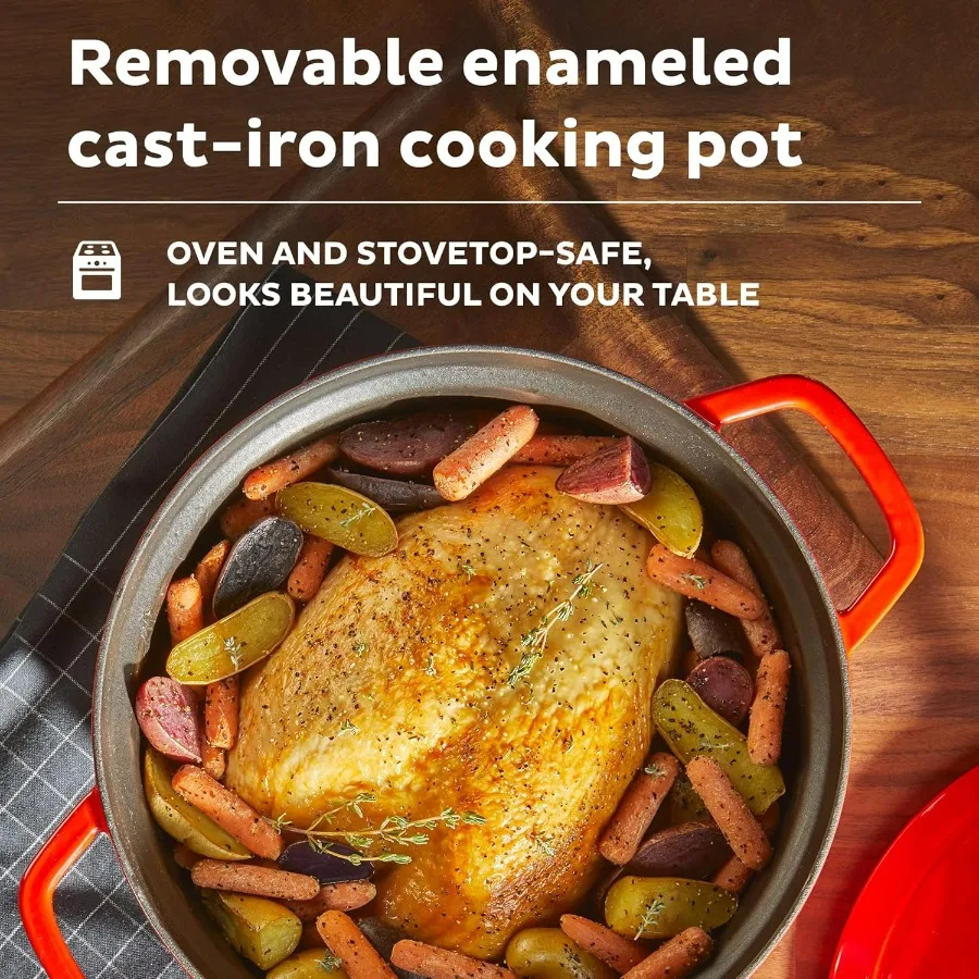 فرن هولندي مستدير كهربائي 6 كوارت 1500 وات من صناع 5in1: Braise Slow Cook Sear Saute جهاز تسخين الطعام مقلاة الطبخ المطلية بالمينا