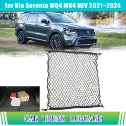 Car Trunk Mesh for Kia Sorento MQ4 MK4 HEV 2021~2024 Luggage Storage Part Boot Cargo Organiser Elastic Net Pocket Accessories