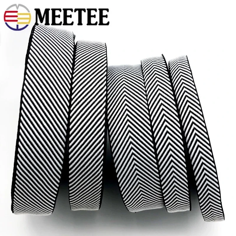 Meetee 5M Stripe Jacquard Webbing 10/15/20/25/30/38mm Bags Shoulder Strap Garment Decor Ribbon Bias Binding Tape DIY Accessories