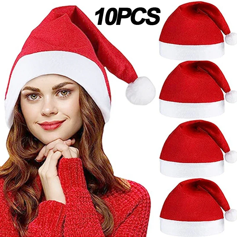 10/1Pcs Christmas Hats for Adult Kids New Year Merry Christmas Caps Soft Felt Thickened Santa Hat Xmas Festival Party Decoration