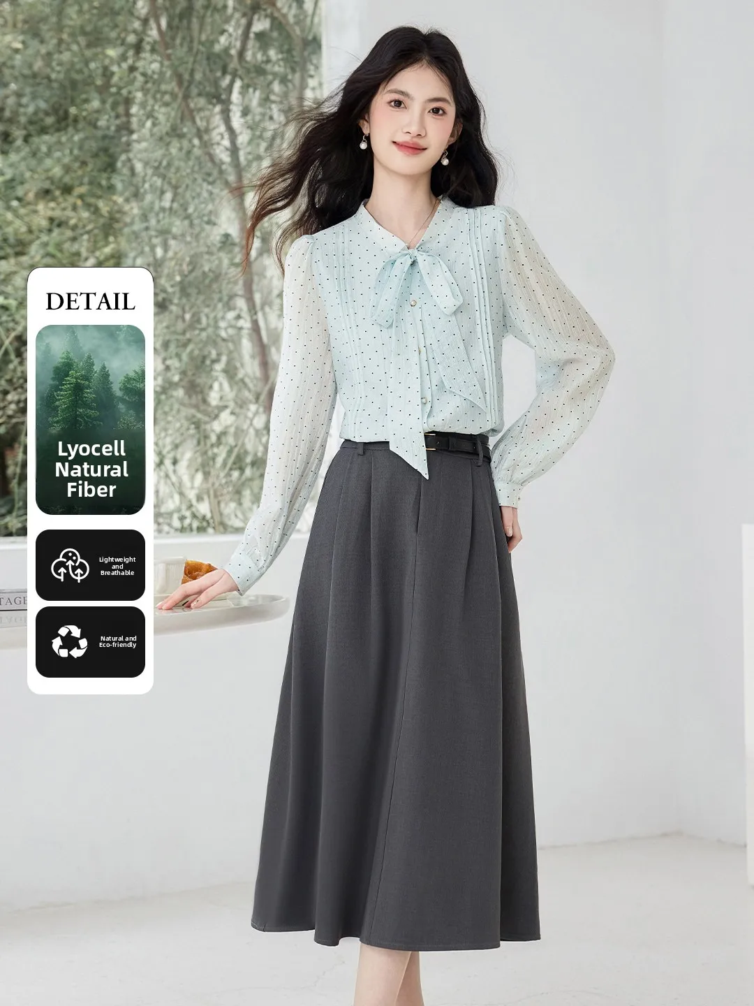 

Ele irt And Skirt Set Women's Base Layer irt lectual Sle Spring New Arrival Two-Piece Set Breathable Medium Th...