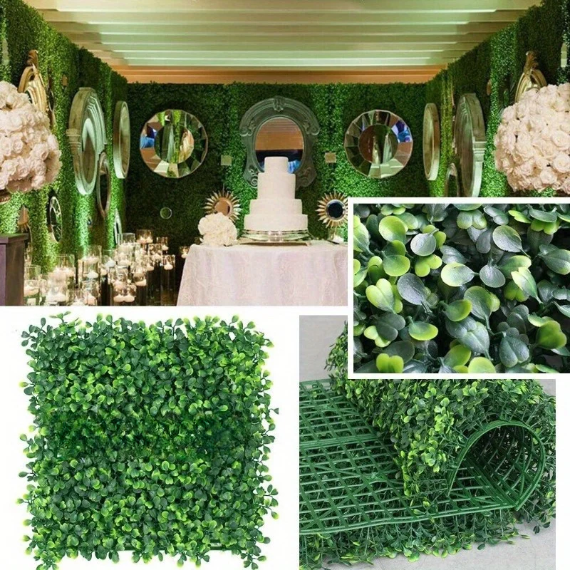 

Artificial Boxwood Hedge Panels Green Wall Fence For Wedding Party Home Patio Decor Waterproof Plastic Grass Background 6pcs