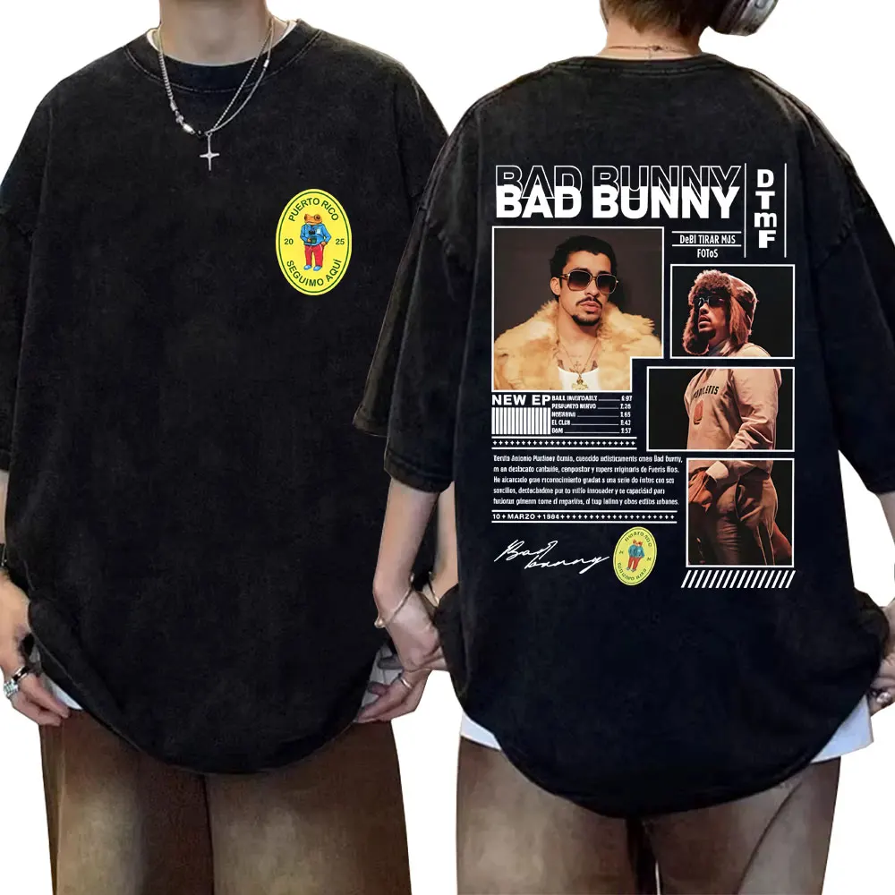 

Rapper Bad Bunny DeBi TiRAR MaS FOToS DTMF Washed Vintage T-shirt Men Women Hip Hop Fashion T-shirts High Quality Cotton T Shirt
