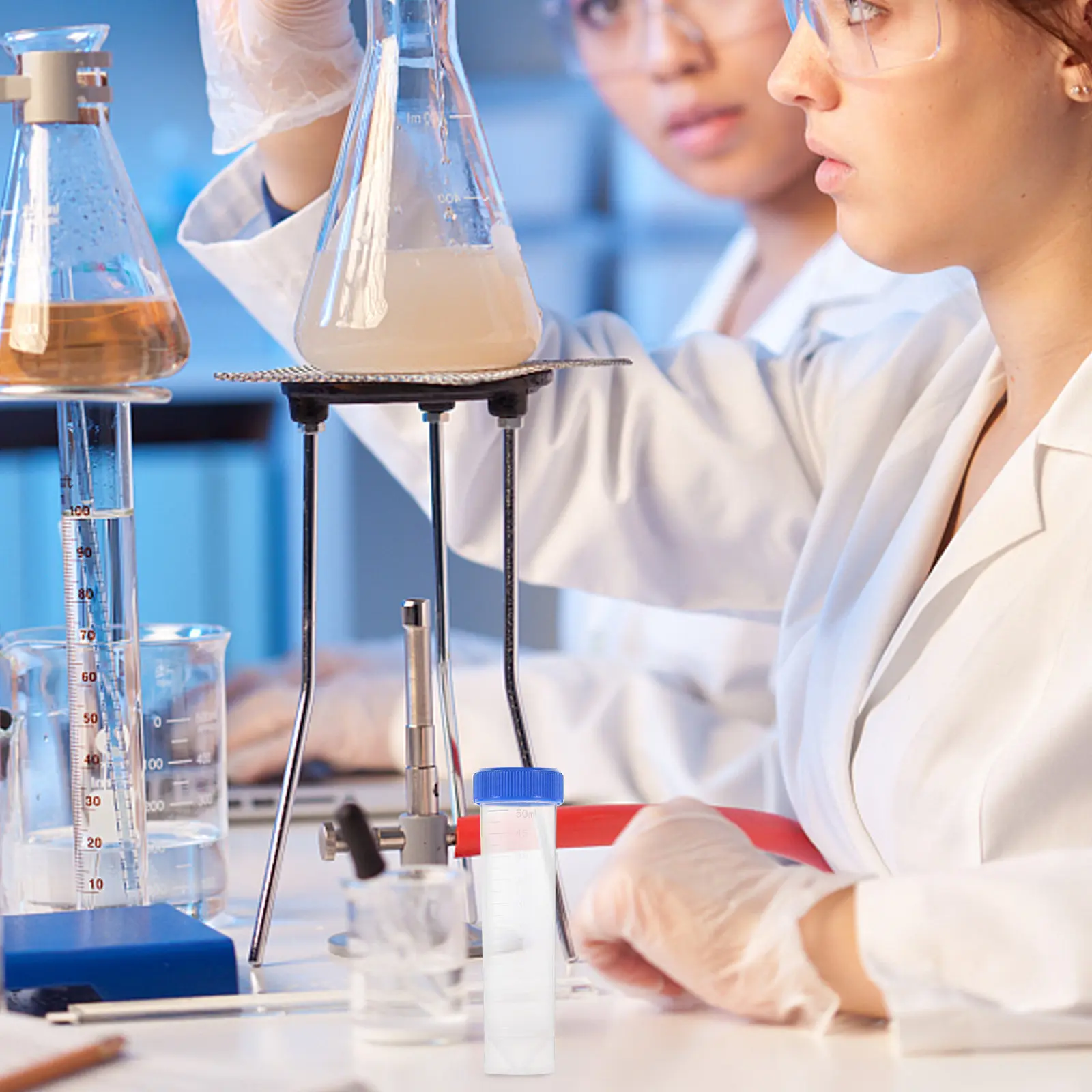 Centrifuge Test Tube High- Tubes Laboratory Plastic with Screw Cap Flat Bottom Caps Storage