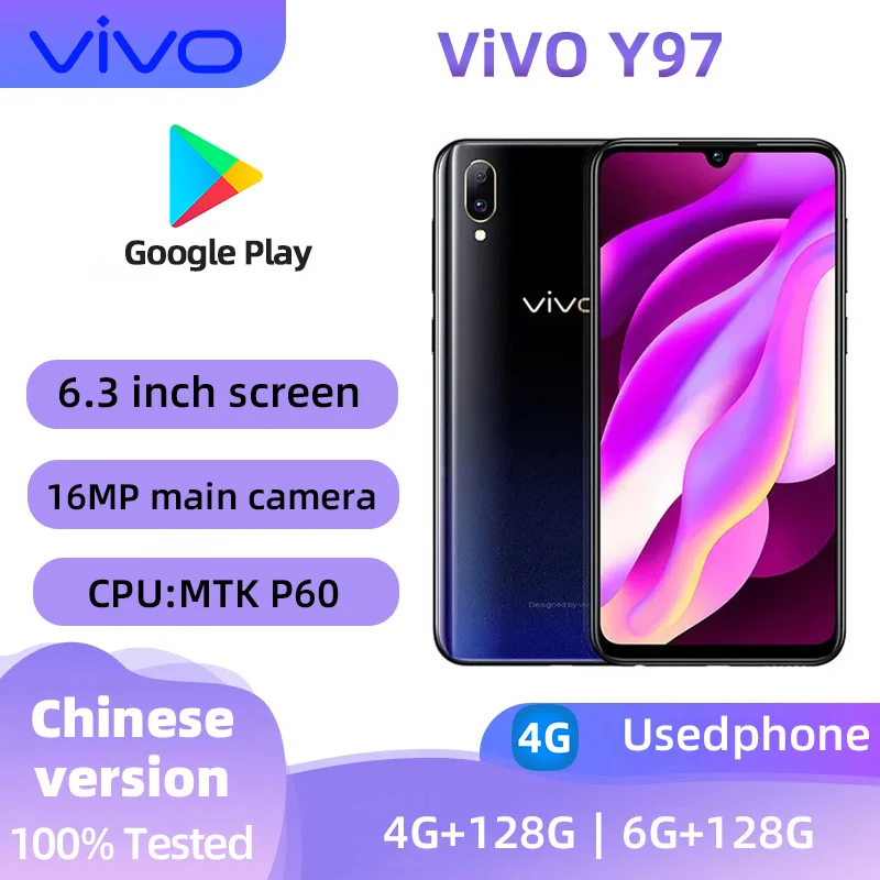 VIVO Y97 4G Smartphone MediaTek P60 6.3 Inch 8GB RAM 256GB ROM All Colours in Good Condition Original Android Used Phone