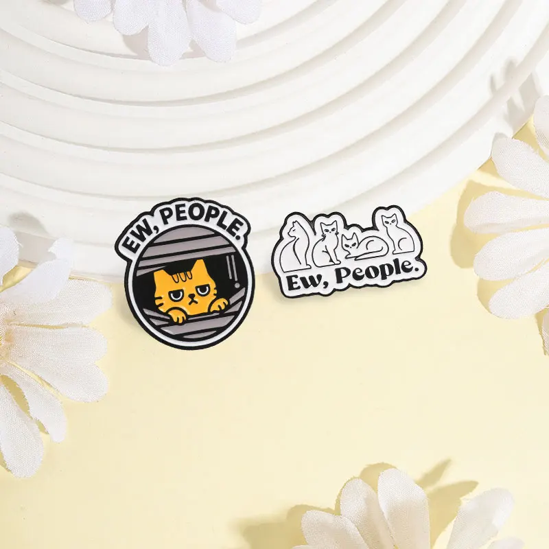 Cute Cartoon Cat Badge Ew People Kitten Enamel Pins Fashion Lapel Metal Brooches Backpack Cloth Jewelry Gift for Friends