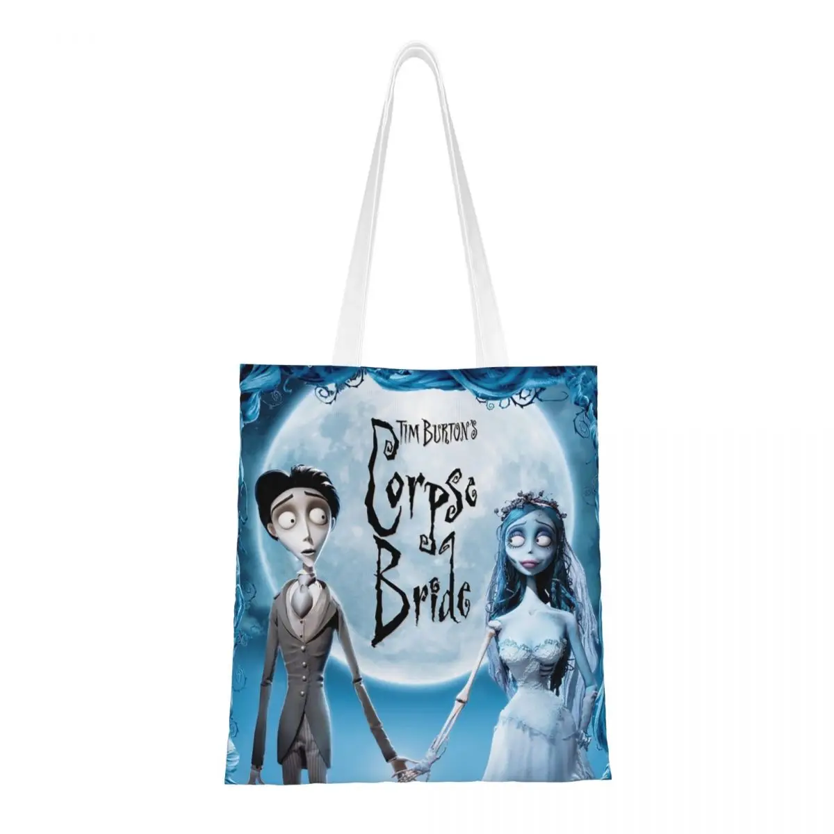 Custom Jack Sally Skull Halloween Shopping Bags Canvas Shopper Shoulder Tote Bags Tim Burton Christmas Horror Movie Handbag