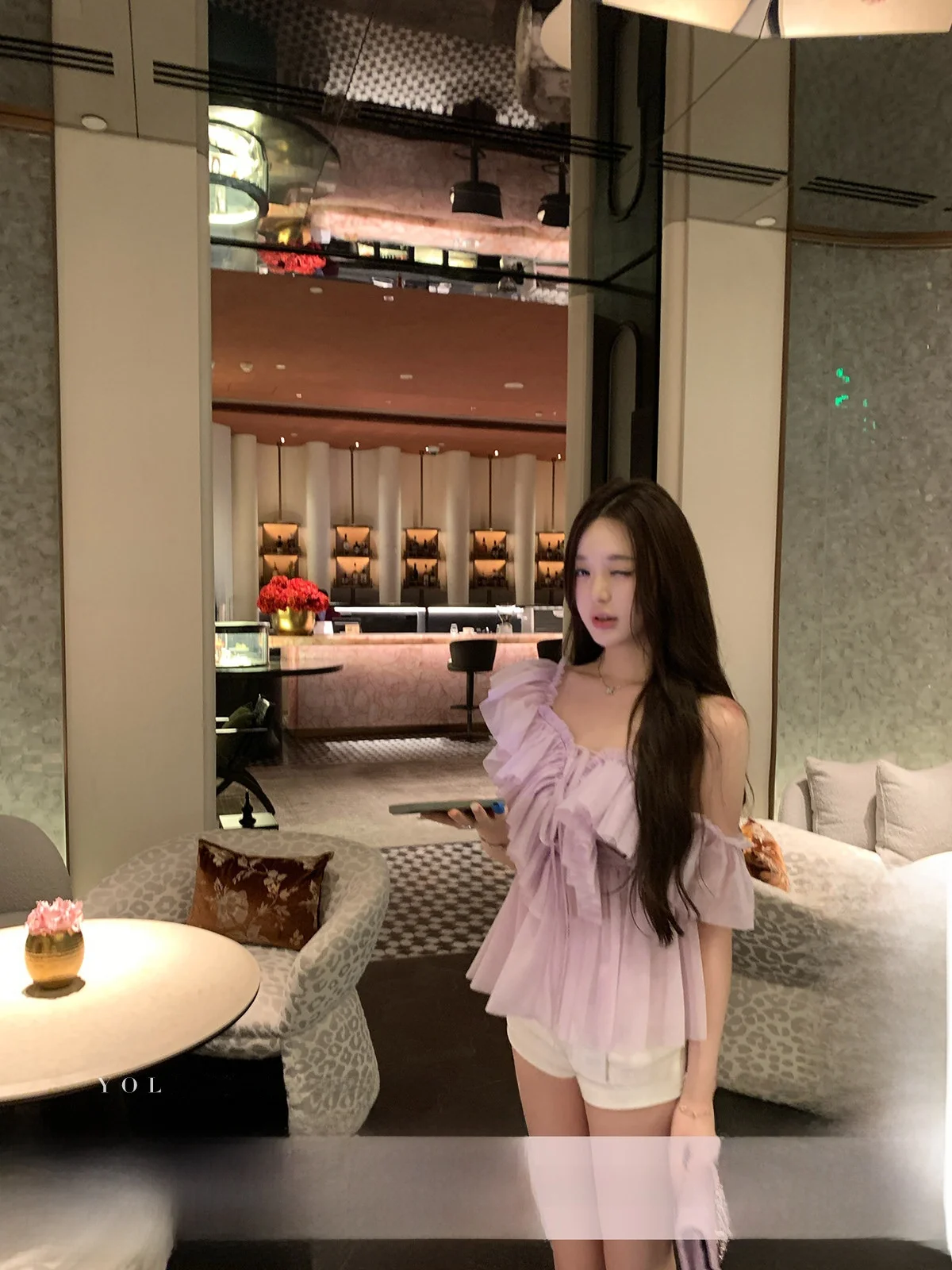 

YOLI Zhang Yuli Women's Beautiful Lace irt with Multi-layered Lace Sves Design Slimming Commuter Sle Korean Loose Fit