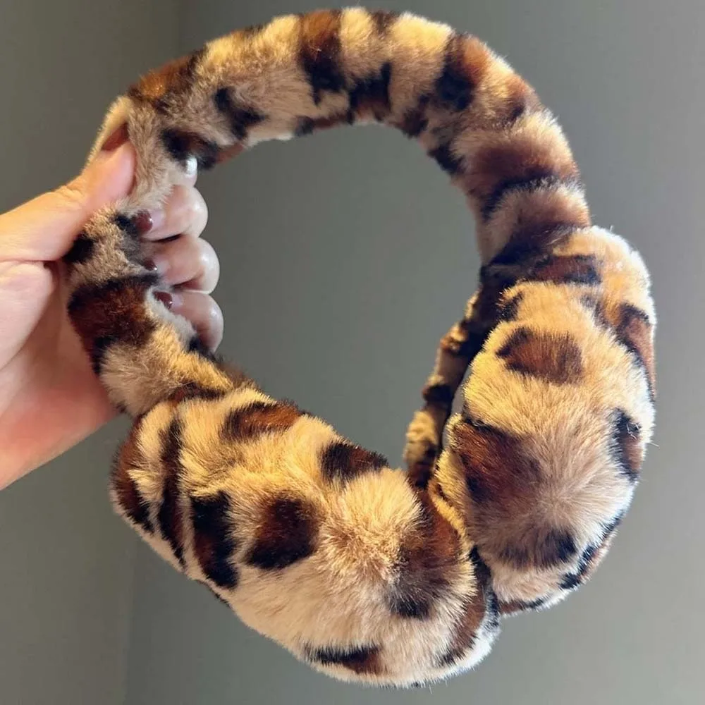 Collapsible Leopard Print Earmuffs Faux Fur Thickened Ear Warmers Portable Windproof Foldable Ear Covers Teens
