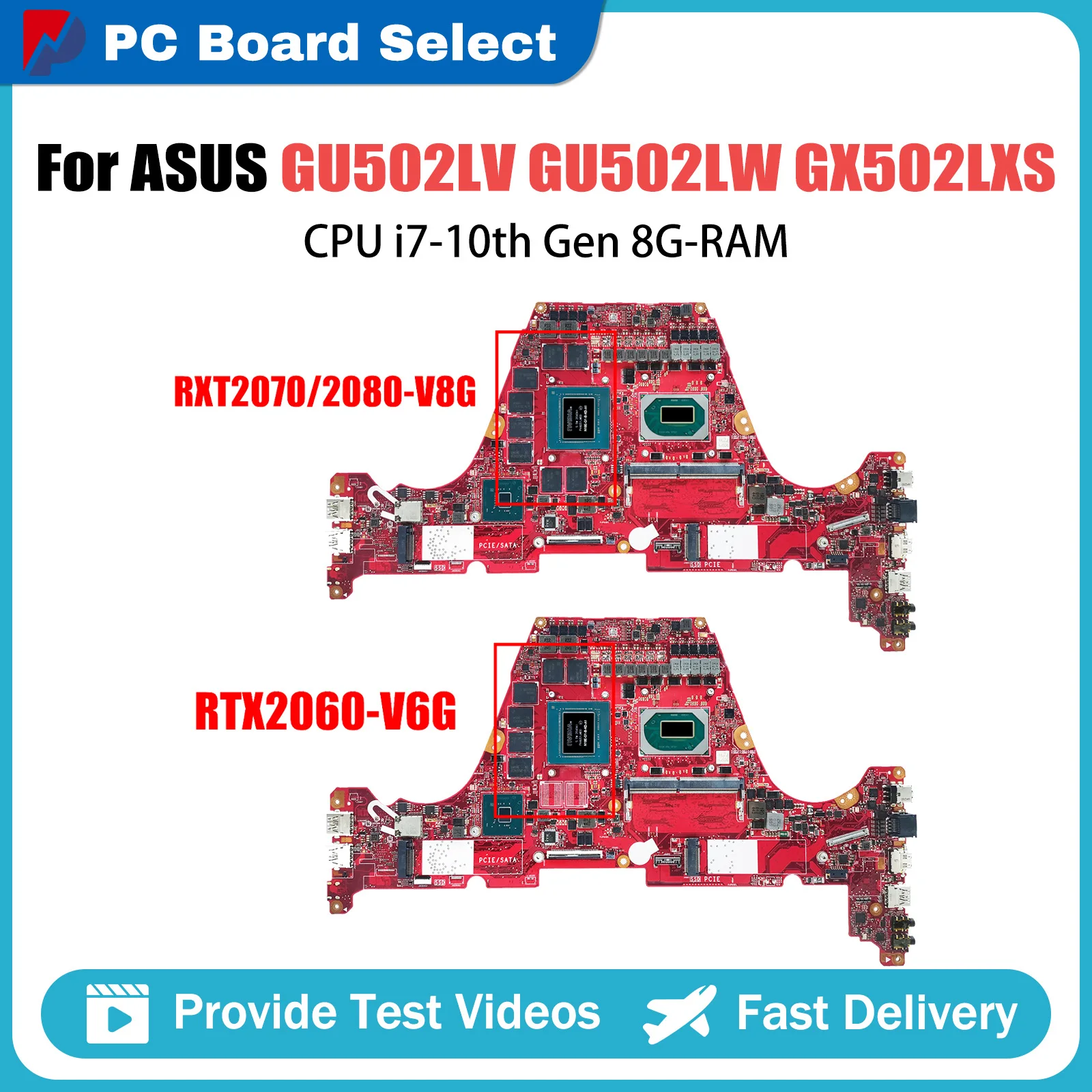 GX502LXS Notebook Mainboard For ASUS GU502LV GU502LU GU502LW GX502LWS GX502L GU502L Motherboard i7 CPU 8G 16G RAM RTX2080 V8G