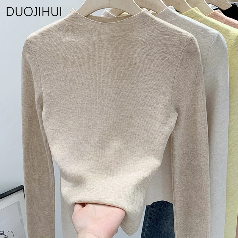 Duojihui gelb klassische O-Ausschnitt Langarm weibliche Pullover Herbst einfarbig Mode einfache lässige Büro Dame Frauen Pullover