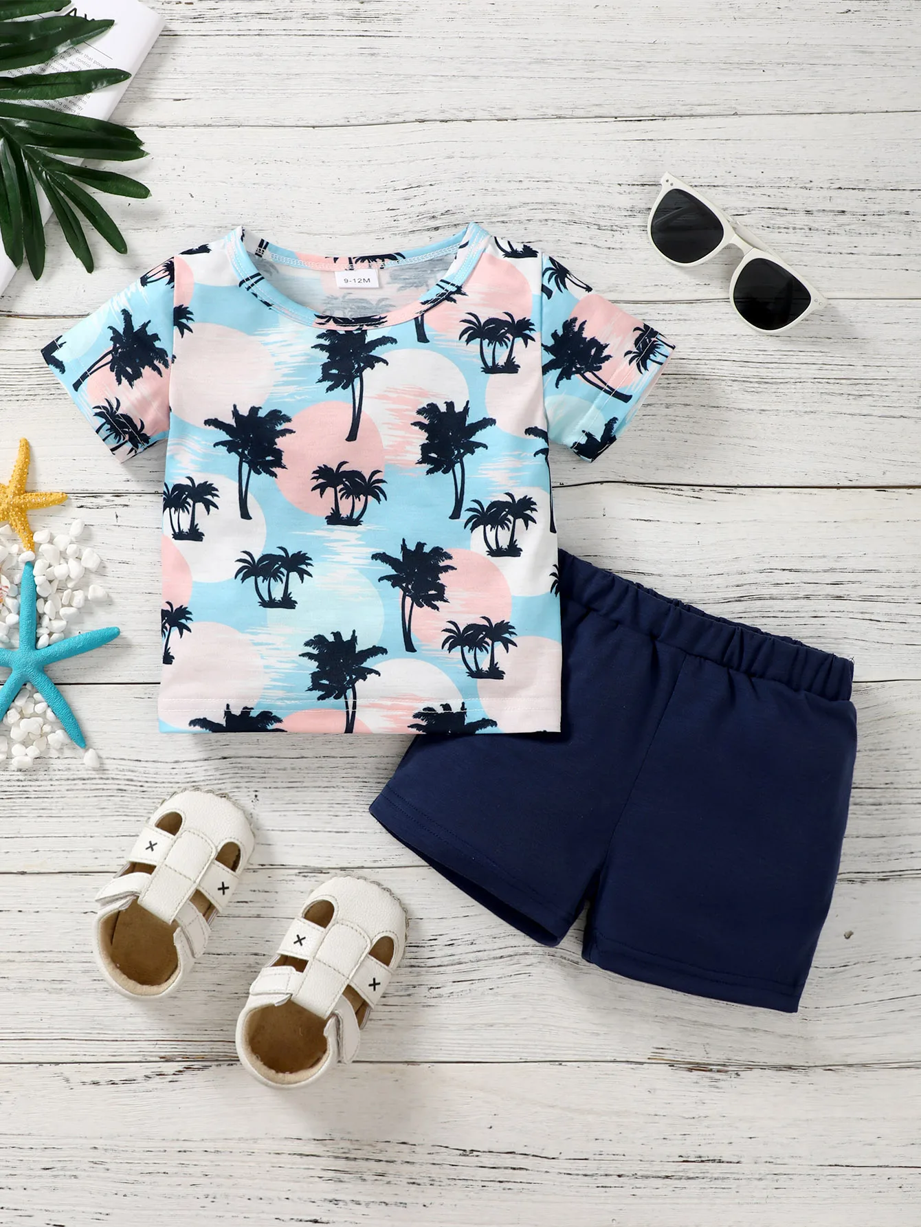 Baby Boys Fashion SummerPalm Tree Print Short Sleeve T-Shirt & Shorts 2PCS Summer Outfit for 0-3Y Toddler Newborn Beachwear