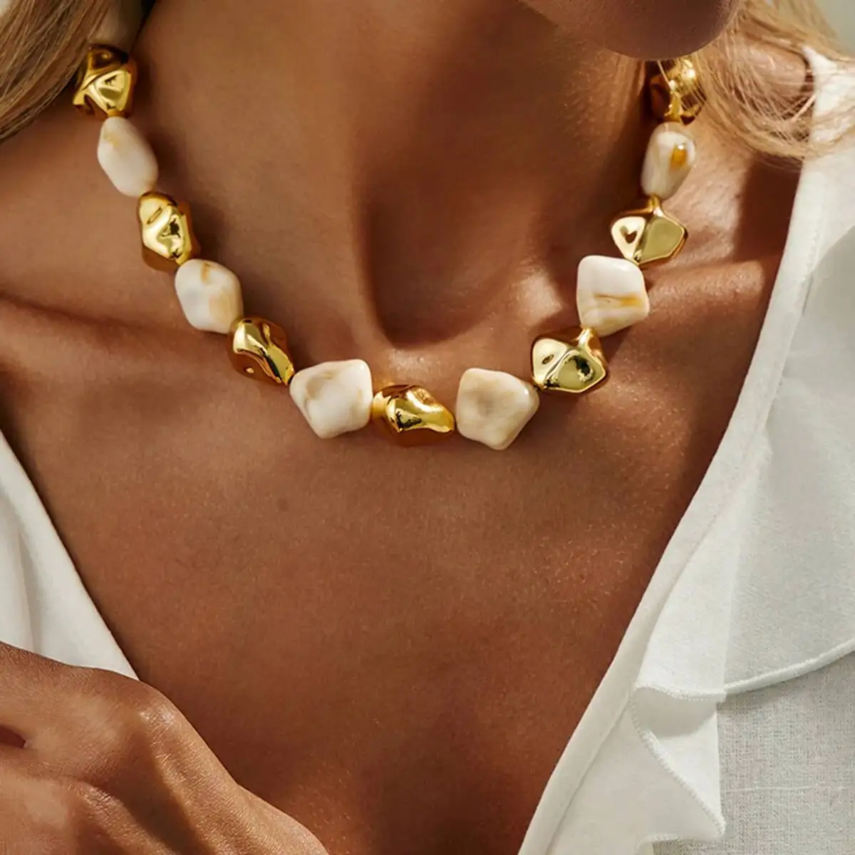 Salircon Boho Hars Acryl Metaal Kralen Kettingen Armbanden Set voor Vrouwen Vintage Elegante Sleutelbeen Choker Party Sieraden Geschenken