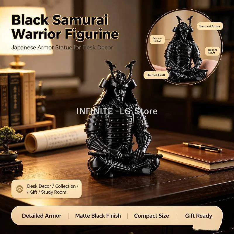 Mini Japanese Samurai Figurine 3D Printed Sitting Posture Bushido Warrior Statue Desktop Ornament Tea Tray Study Shelf Decor