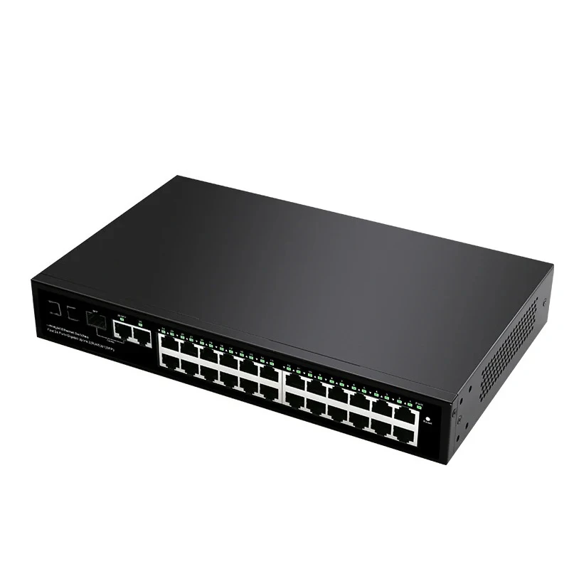 24-port 10/100Mbps + 2-port Gigabit Managed Switch Hub Earhook Installation Auto-Negotiation RJ45 ports Switcher