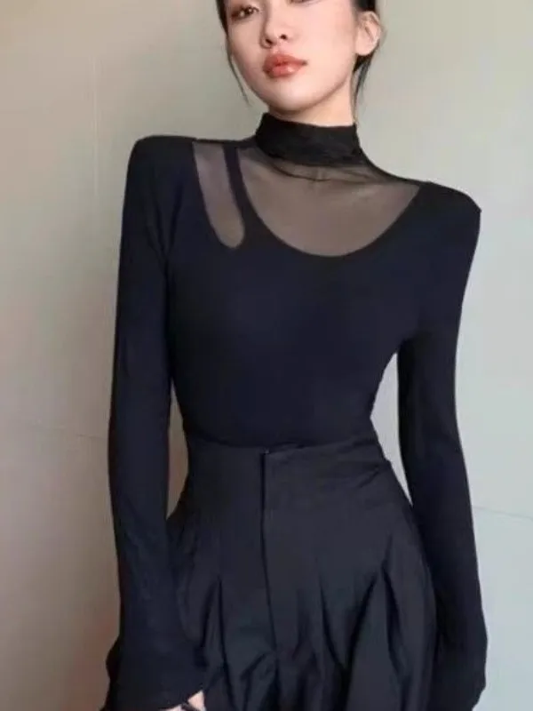 camiseta-de-malla-negra-con-cuello-medio-alto-conjunto-de-dos-piezas-a-la-moda-para-mujer-diseno-primaveral-ropa-elegante