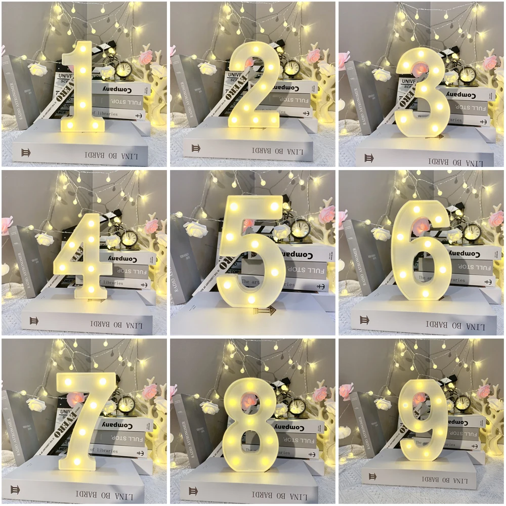 Alphabet Letter LED Lights Luminous Number Lamp Warm Night Light for Home Wedding Birthday Christmas Party Propose Decoration