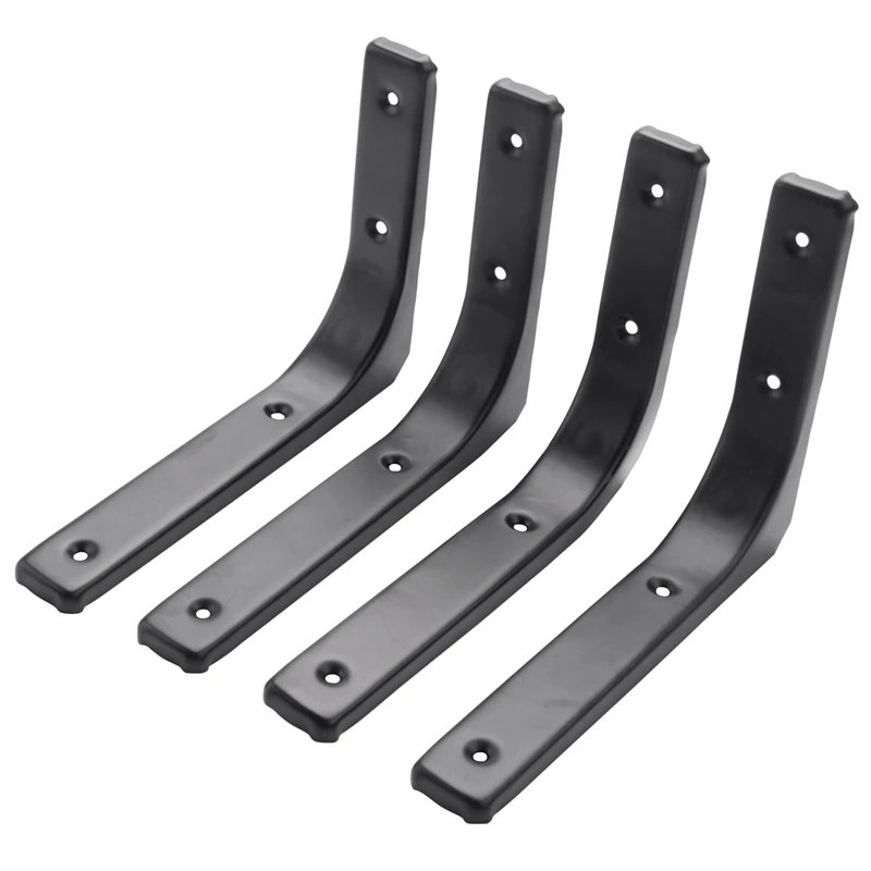 4 PCS Iron Wall Shelf Bracket, Heavy Duty Shelf Support Bracket Decorative Joint Angle Bracket, Black