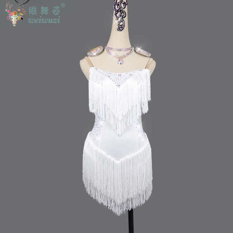 ชุดเต้นรำแบบละตินปรับแต่งระดับไฮเอนด์ชุดพู่ผู้ใหญ่และเด็กชาชา แซมบ้า รุมบาการแข่งขันเสื้อผ้าเวที