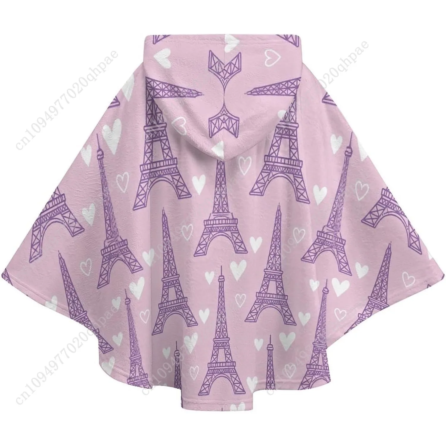 سترة بطانية مريحة من الفلانيل، هوديي كبير الحجم بنمط قلوب برج ايفل مع جيوب للأطفال والمراهقين #6