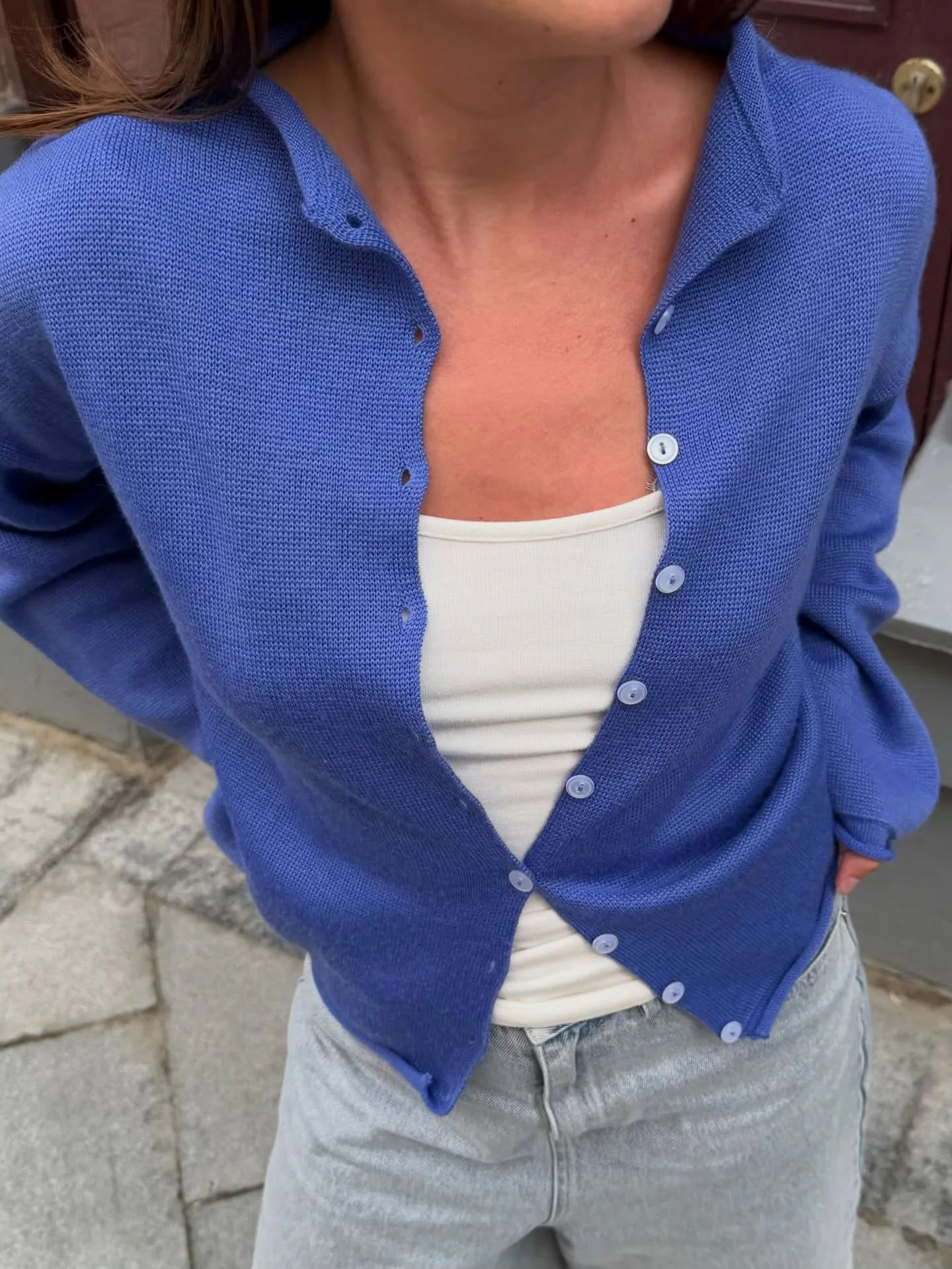 Women Knitted Cardigan 2026 New Klein Blue Stand Collar Single Breasted Loose Long Sleeve Cropped Knit Jacket Ladies Daily Streetwear
