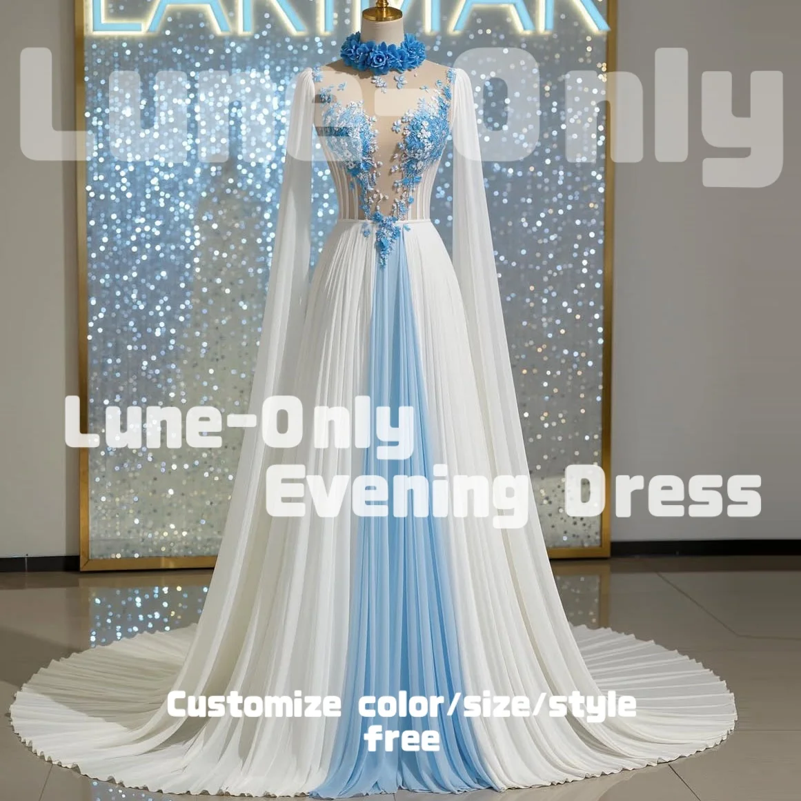 

Белое светло-голубое великолепное вечернее платье с цветами по индивидуальному заказу, драпированное прозрачное сексуальное элегантное вечернее платье, вечернее платье для выпускного вечера