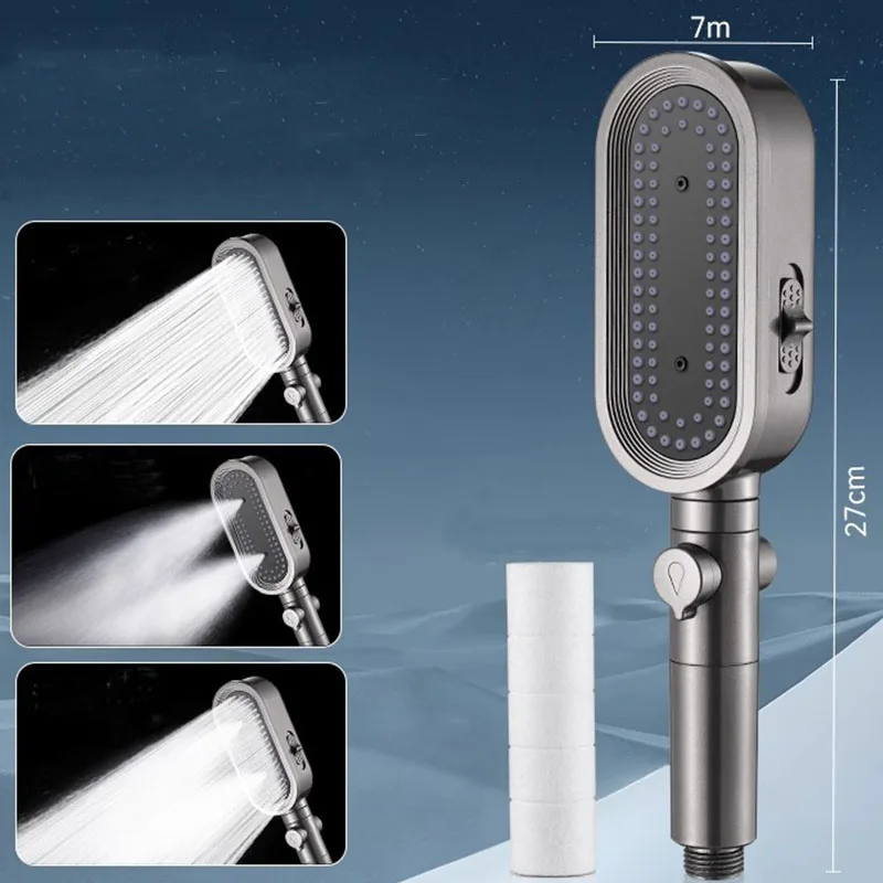 3 Modes Pressurized Shower Head, Handheld Shower Nozzle, One Click Water Stop, Universal 1/2 Interface Bathroom Shower Head