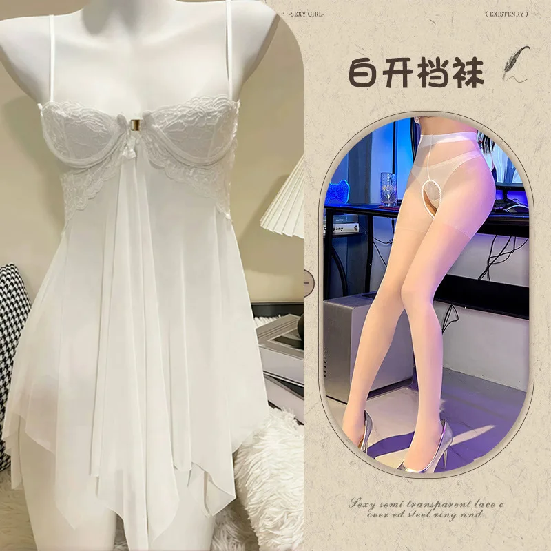 

Сексуальная ночная рубашка из прозрачной сетки с пряжкой спереди и поддержкой косточек для небольших бюстов, раскрывающих и очаровательных комплектов одежды для сна