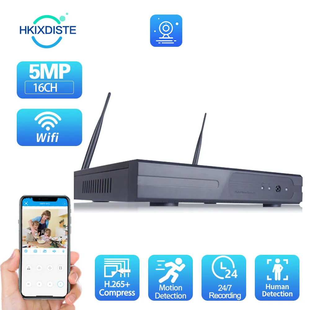 

H.265 Wifi NVR 16CH 5MP Wireless NVR Recorder Human Detection For Wireless Security System 8CH CCTV NVR Security Video Recorder