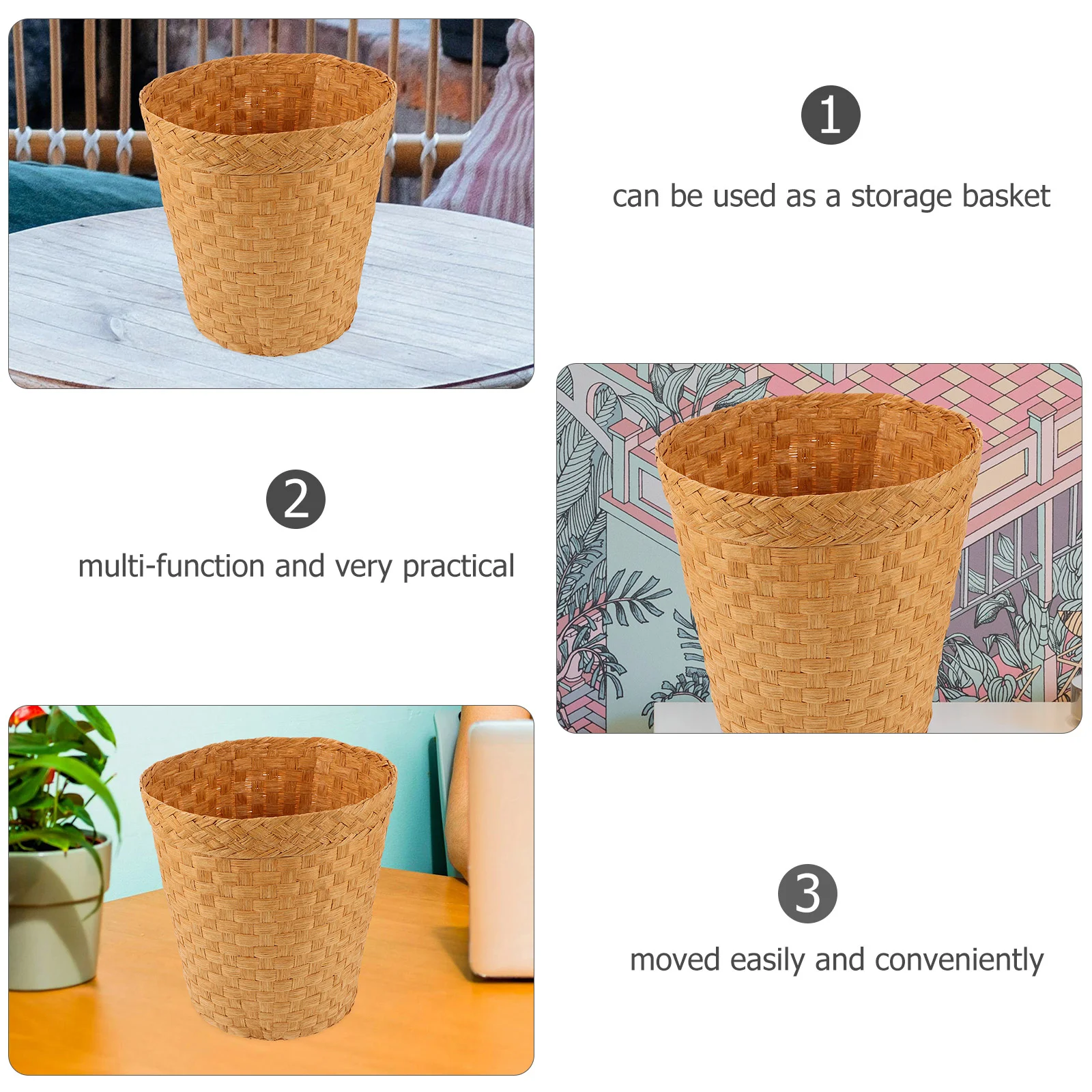 Rattan Handwoven Trash Can with Lid Fruits Basket Container Living Room Storage Versatile Laundry Office