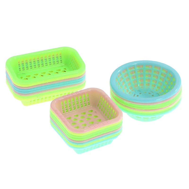 5Pcs 1:12 Dollhouse Miniature Plastic Storage Basket Laundry Basket Doll Fruit Vegetable Food Basket Dollhouse Decor Accessories