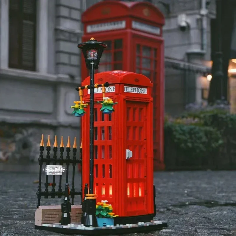 MOC Compatible 21347 London Red Telephone Booth Building Blocks Street View Series Men And Women Puzzle Toy Gift Souvenir