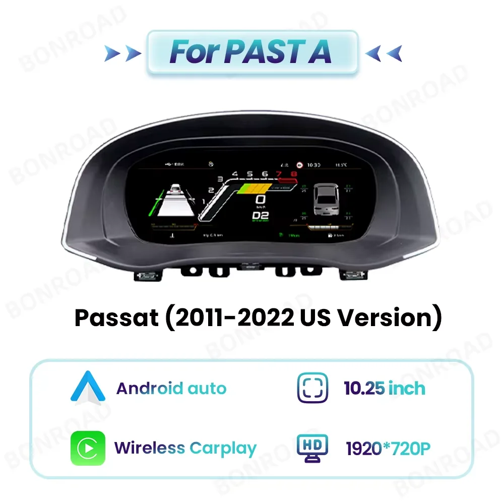 12,3 inch LCD digitaal dashboardcluster voor VW Golf 6 7 MK7 Passat B6 B8 B7 US-versie draadloze CarPlay Android Auto instrumentenpaneel