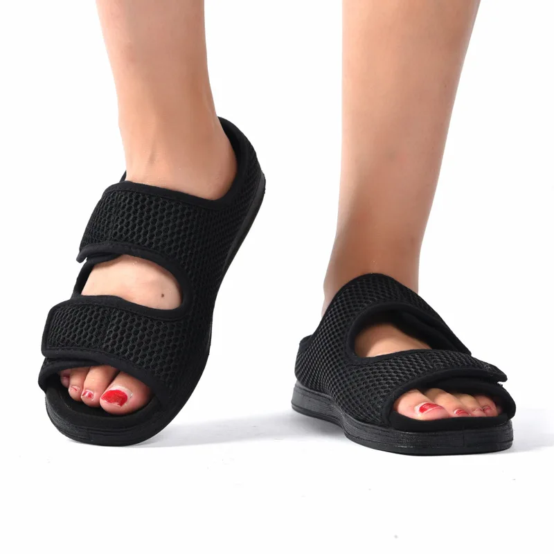 Zapatillas para diabéticos para mujeres embarazadas, parte inferior de espuma de goma, tela suelta transpirable, ancho del pie hinchado, hueso del pie grande, se puede ajustar, novedad de 2023