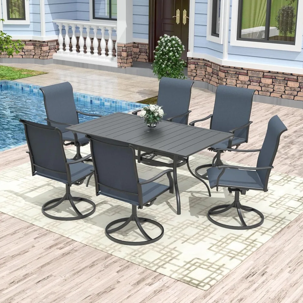 

Patio Dining Table for 6 Person, Outdoor Metal 63x38 Inch Rectangle Table with 1.57" Umbrella Hole for Garden Lawn, Customized