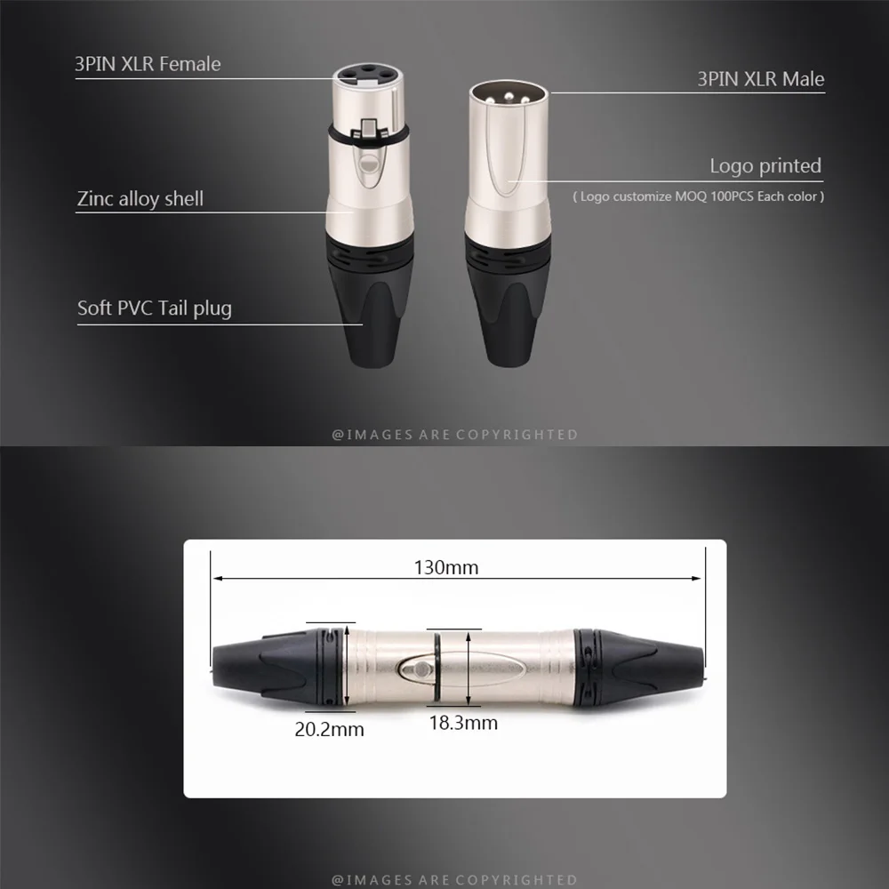 1pc 3Pins XLR Connector Audio Plug Microphone Plug Speaker Connector Male & Female 6 Colour Mic Connector