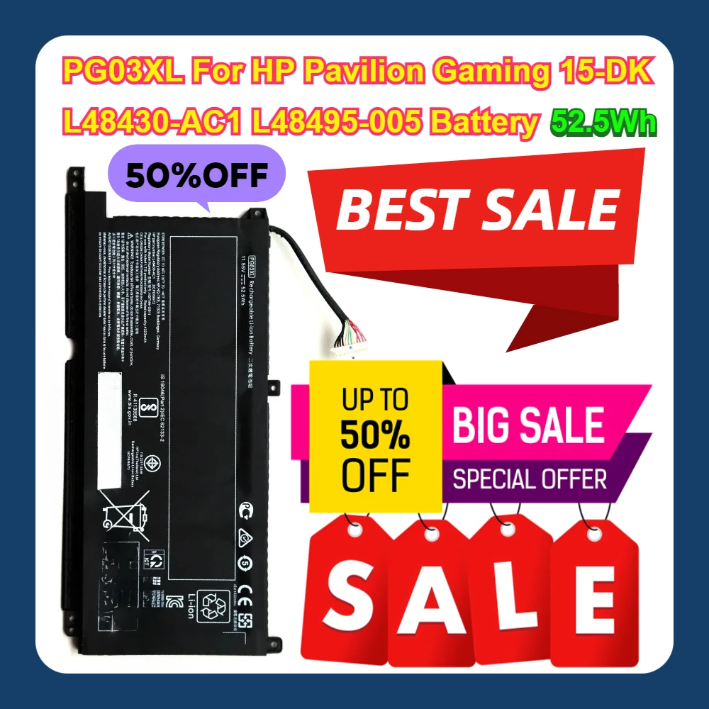 

PG03XL For HP Pavilion Gaming 15-DK L48430-AC1 L48495-005 52.5Wh Battery