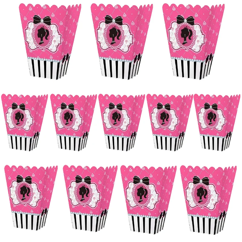 Barbie Pink Girl Princess Party Decoration Snack Boxes Party Favor Gift Popcorn Boxs Birthday Children's Festival Candy Goodies