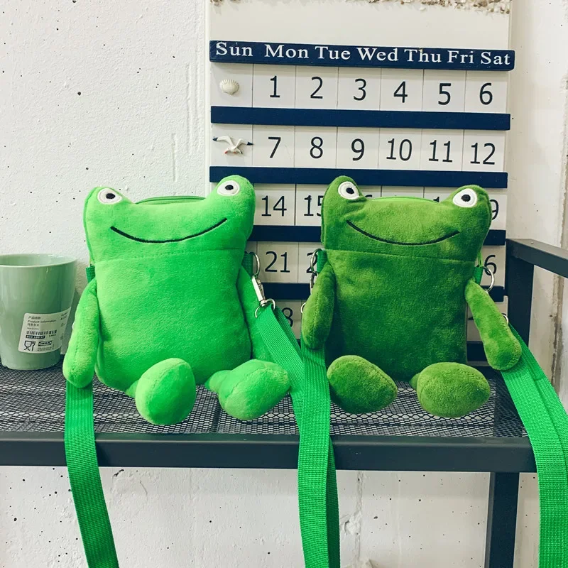 Frog Bag Women Personality Shoulder Messenger Bag Funny Cute Cartoon Green Plush Bag