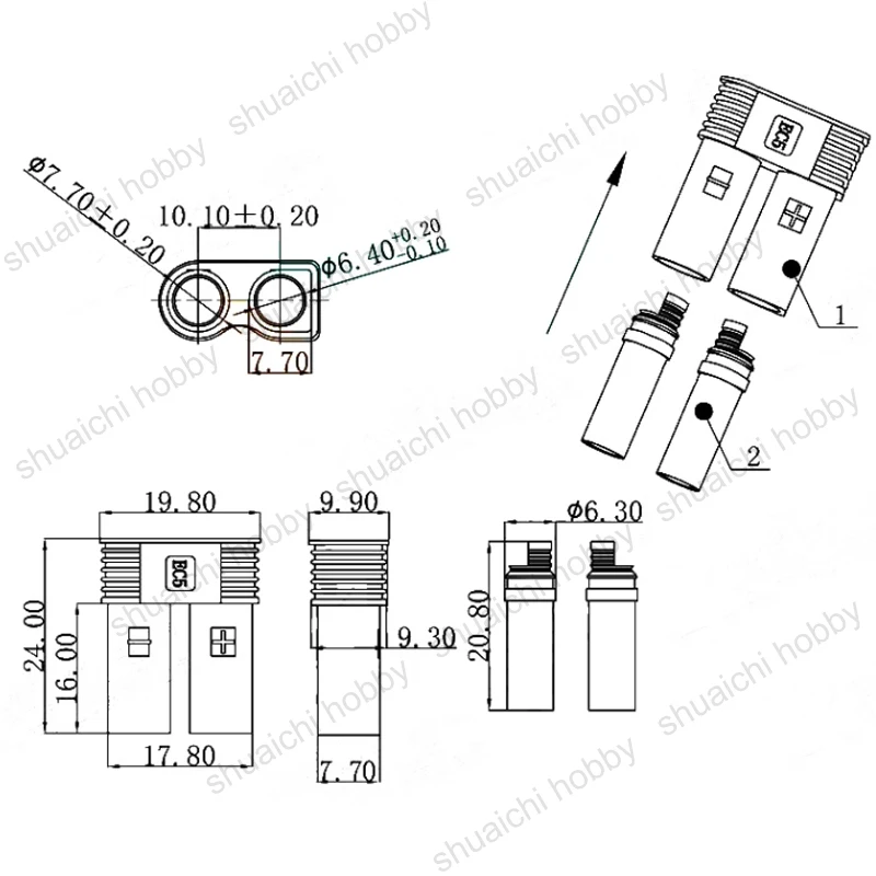 100A spina a Banana EC5 di grande corrente con guscio di protezione connettore maschio femmina placcato oro in rame per parti del modello ESC RC della batteria