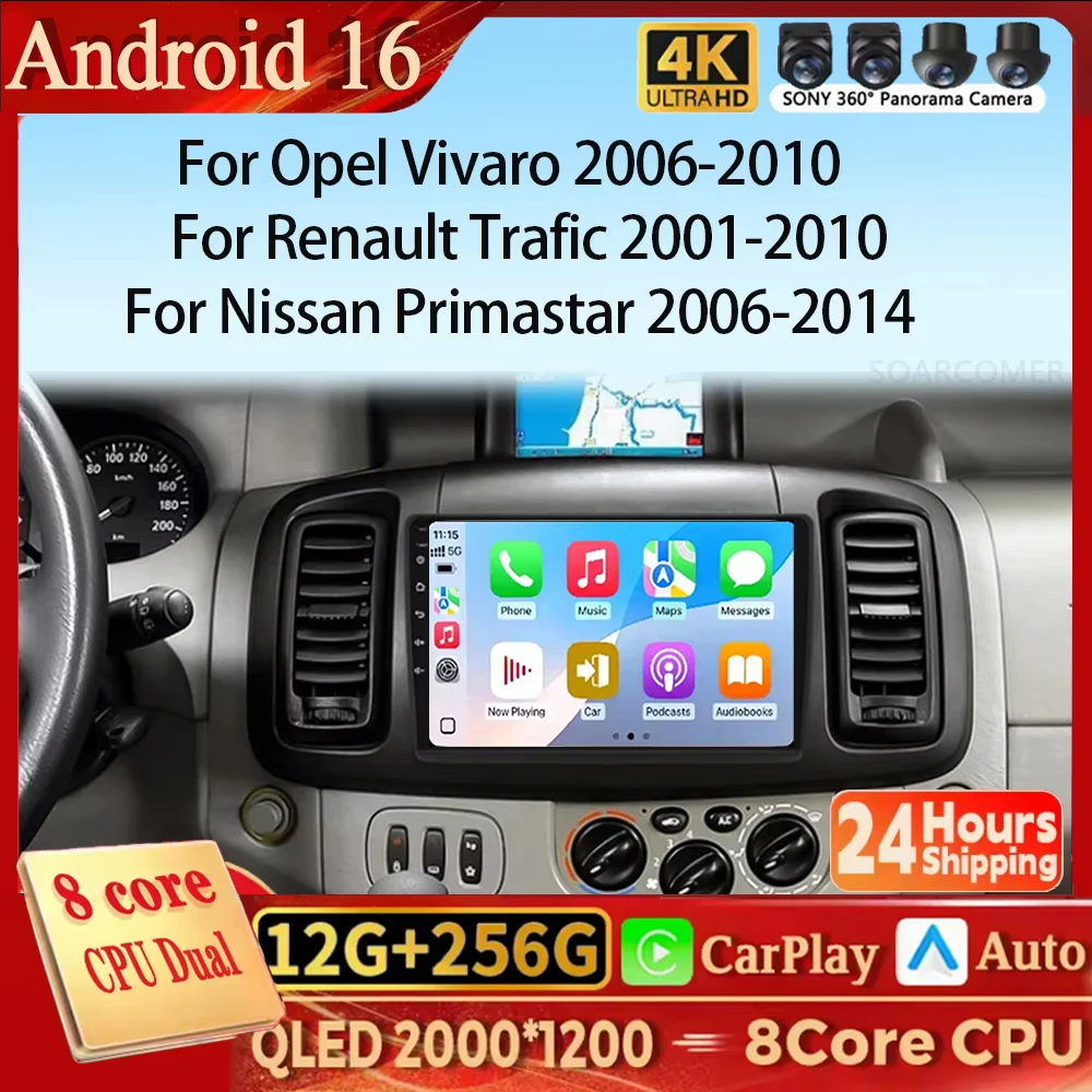 For Renault Trafic 2001-2010Opel Vivaro 2006-2010Nissan Primastar 2006-2014 Android 16 Carplay Android Auto Car Multimedia Radio