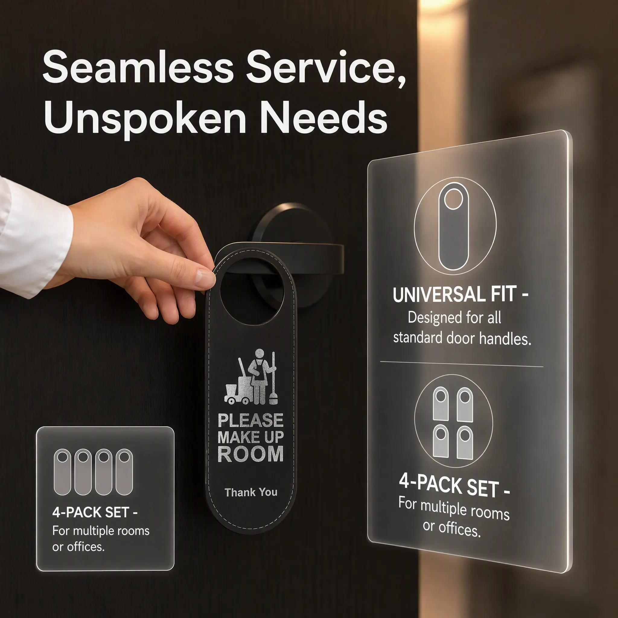 4Pcs Hotel Door Tag PU Double-Sided Do Not Disturb Make Up Room Door Handle Sign Please Do Not Disturb Sign