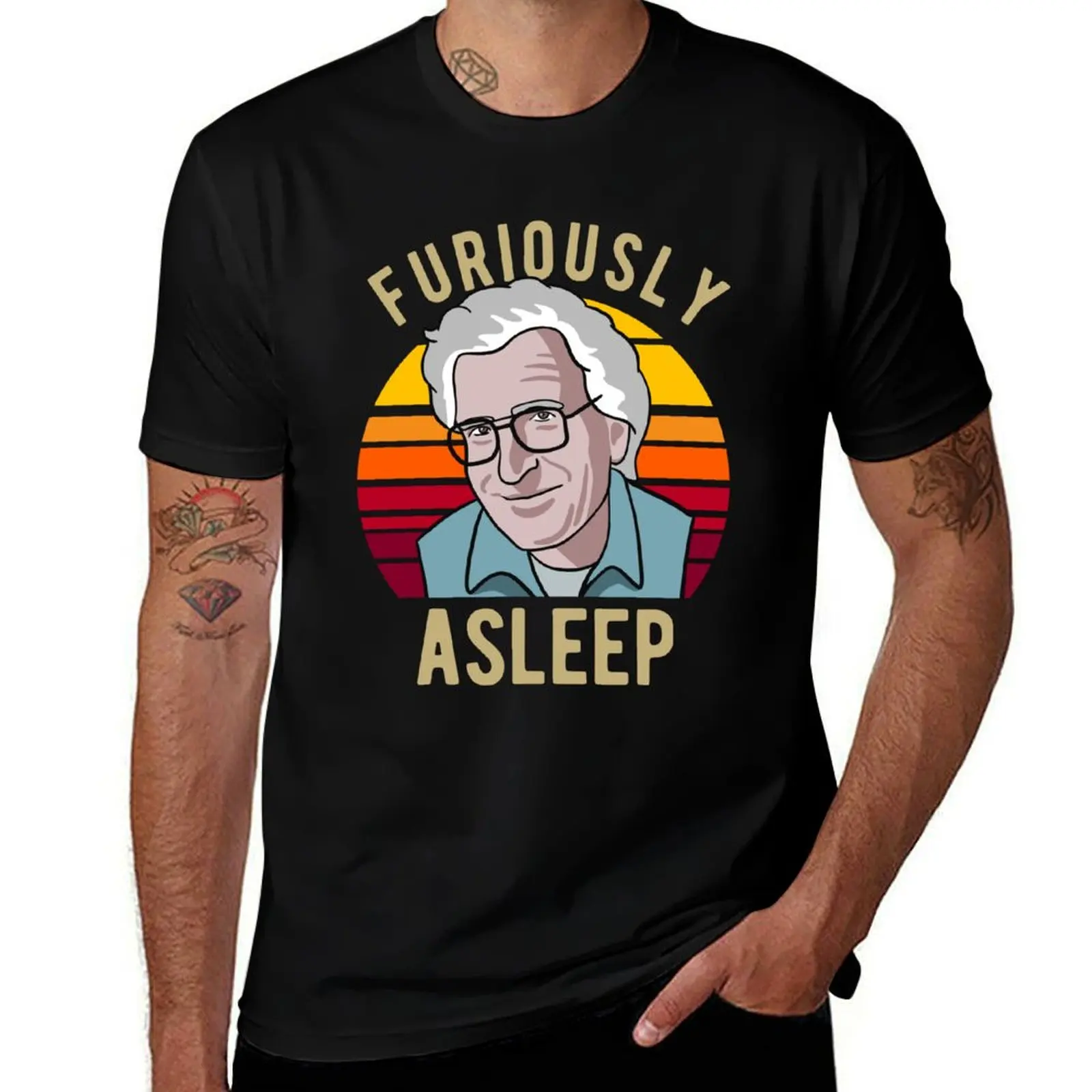 Noam Chomsky - Furiously Asleep - Funny Linguist Art T-Shirt Casual Everyday Short Sleeve T-Shirt